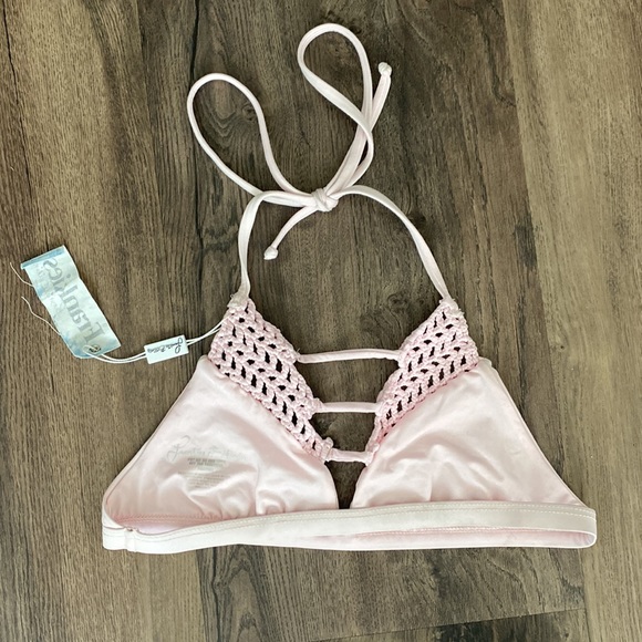 Frankie’s Bikinis Baby Pink Crochet Trim Triangle Top - Picture 3 of 4